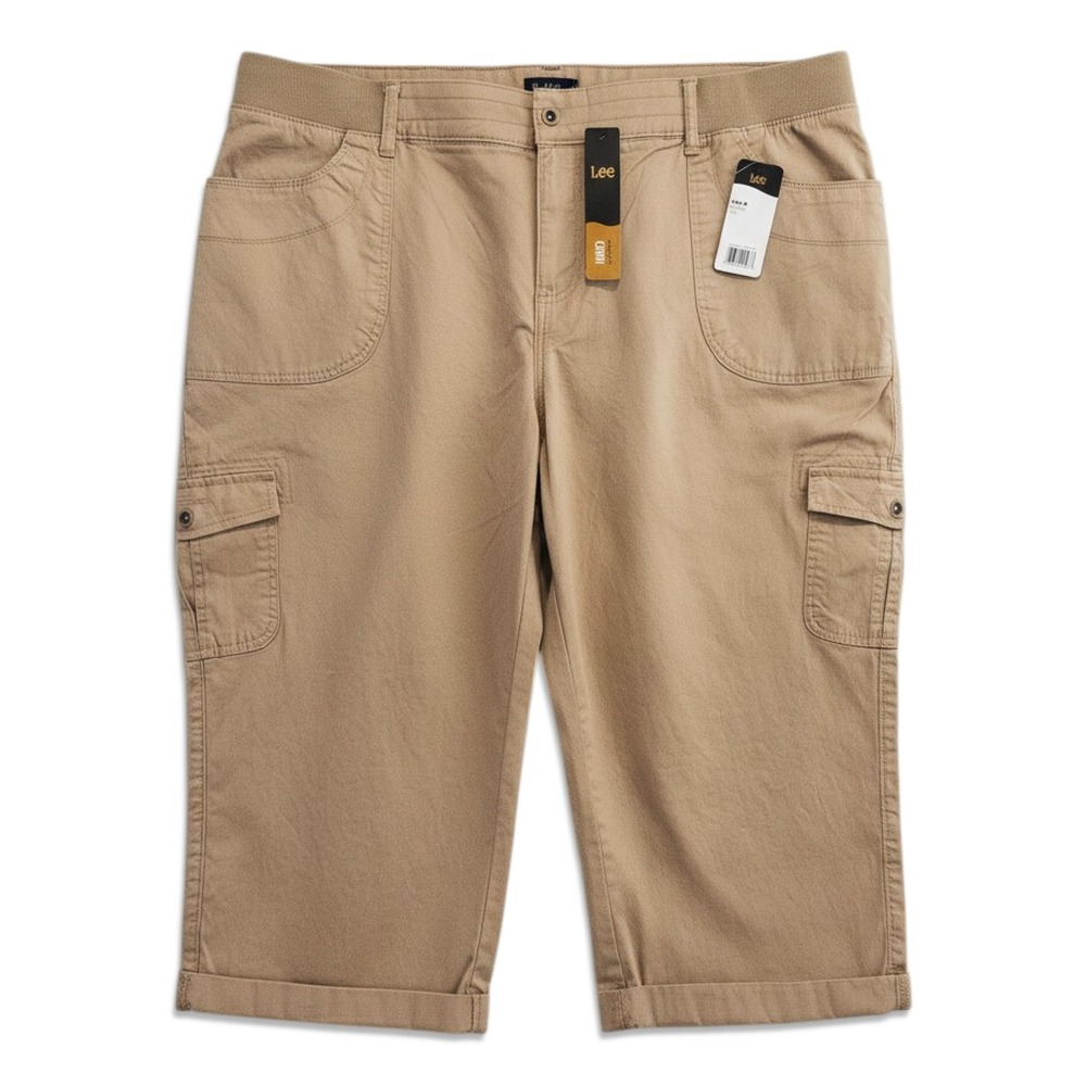 NWT Lee Relaxed Fit Capri Women 24W Plus Size Cargo Utility‎ Cropped Pants Khaki